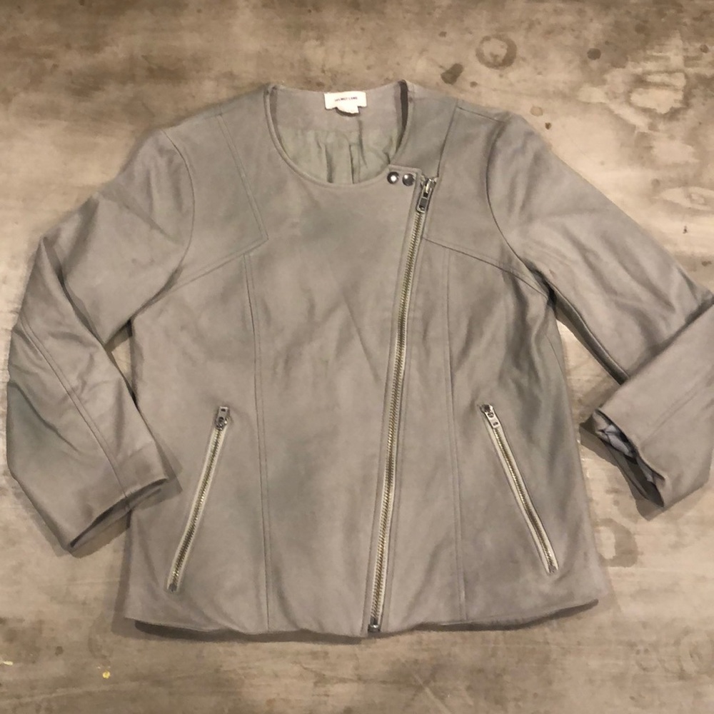 Helmut Lang grey asymetrical leather moto jacket M